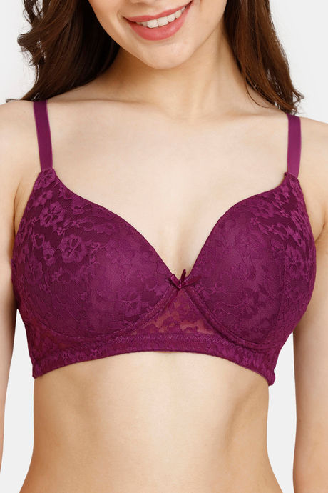 Rosaline Padded Non Wired Medium Coverage Lace Bra - Grape Juice — image 4